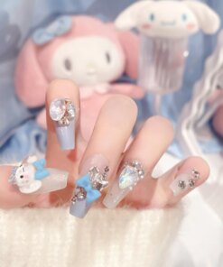 Alternative view of 24Pcs Sanrio Blue Cinnamoroll Fake Nails Cute Anime Cartoon Kuromi My Melody press on False nails Fashion Nail Patches for Girls