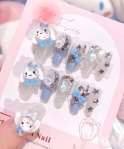 24Pcs Sanrio Blue Cinnamoroll Fake Nails Cute Anime Cartoon Kuromi My Melody press on False nails Fashion Nail Patches for Girls
