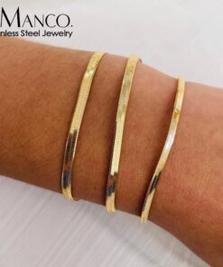 eManco Women Trend Classic Snake Chain Bracelet Gold Color Width 2/3/4/5MM Stainless Steel Chain Bracelet For Women Jewelry Gift