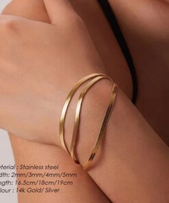 Alternative view of eManco Women Trend Classic Snake Chain Bracelet Gold Color Width 2/3/4/5MM Stainless Steel Chain Bracelet For Women Jewelry Gift