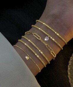 New Fashion 6 Pcs Gold Color Bracelets Set for Women Vintage Punk Shining Zircon Heart Cuban Link Bracelet Simple Jewelry Gifts