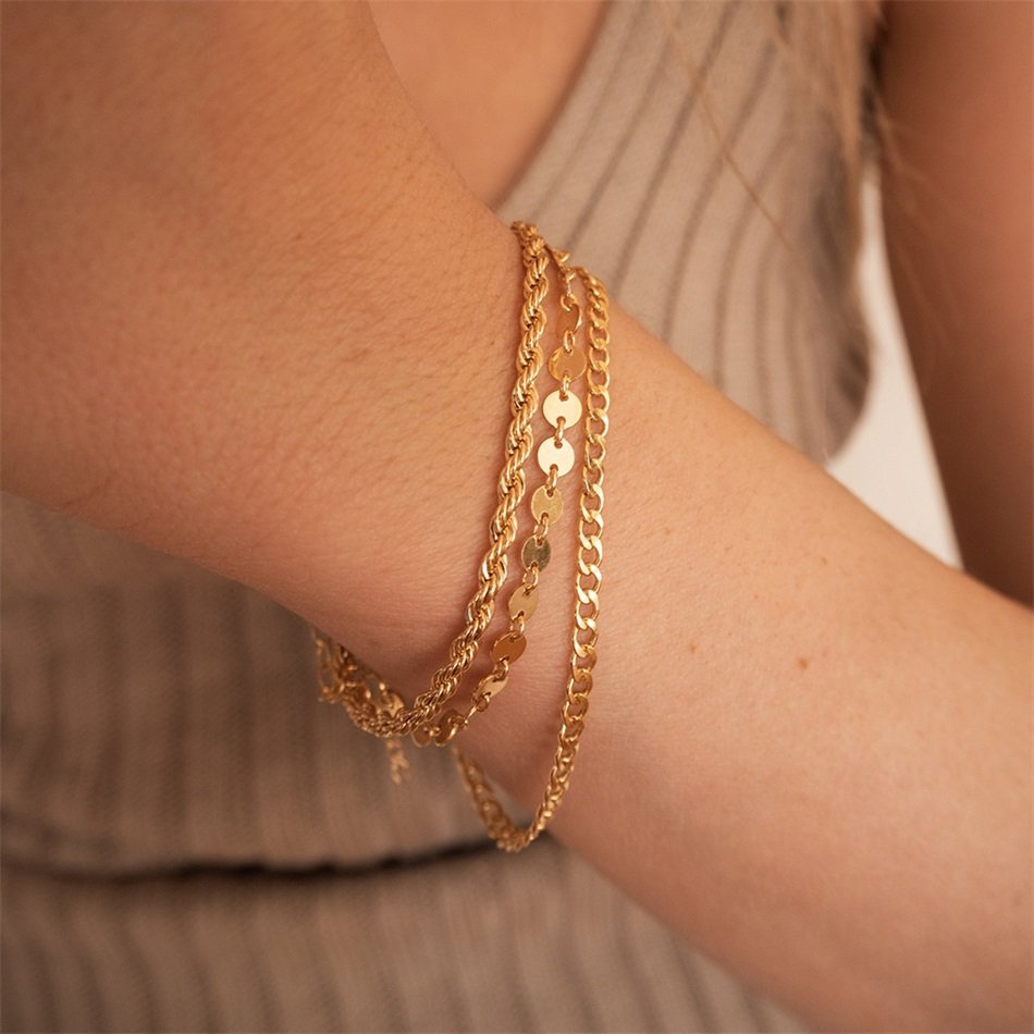 Gold Color Bracelet Stainless Steel Twist Cuban Chain Bracelet for Women Chain Bracelet Jewelry Gifts Wholesale