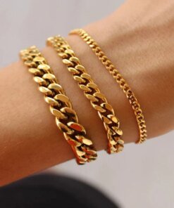 Stainless Steel Chain Bracelet Women, 3mm to 9mm Curb Cuban Chain Bangle Gold Color Unisex Wrist Stackable Jewelry