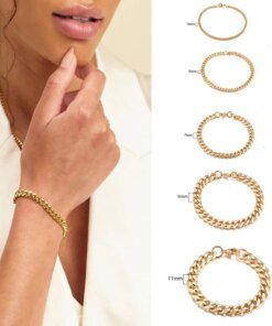 Alternative view of Stainless Steel Chain Bracelet Women, 3mm to 9mm Curb Cuban Chain Bangle Gold Color Unisex Wrist Stackable Jewelry
