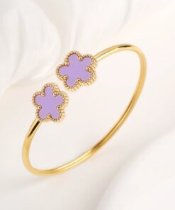 15 Colors High Quality Stainless Steel Gold-Plated Five Leaf Flower Open Bangle Simple Women's Fine Daiy Party Jewelry Clover