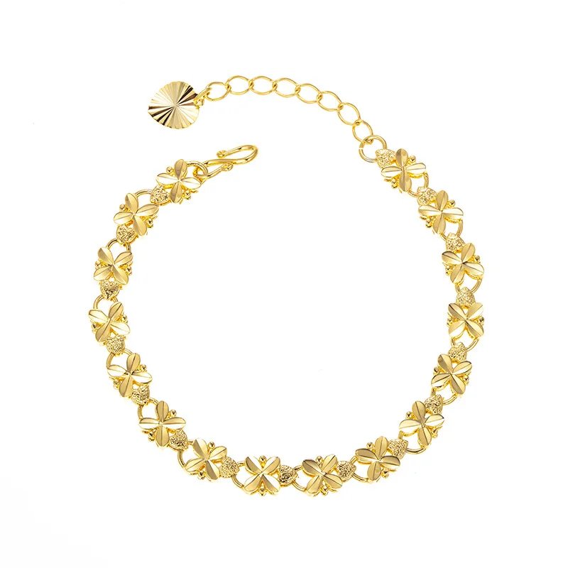 925 Sterling Silver Fashion Lucky 24K Gold 6mm Four-Leaf Clover Gold bracelet, Suitable For Women's Jewelry Gifts