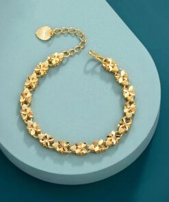 925 Sterling Silver Fashion Lucky 24K Gold 6mm Four-Leaf Clover Gold bracelet, Suitable For Women's Jewelry Gifts