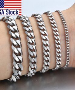 3-11mm Men's Bracelets Stainless Steel Curb Cuban Link Chain Black Gold Color Silver Color Bracelet For Women Jewelry KBM03