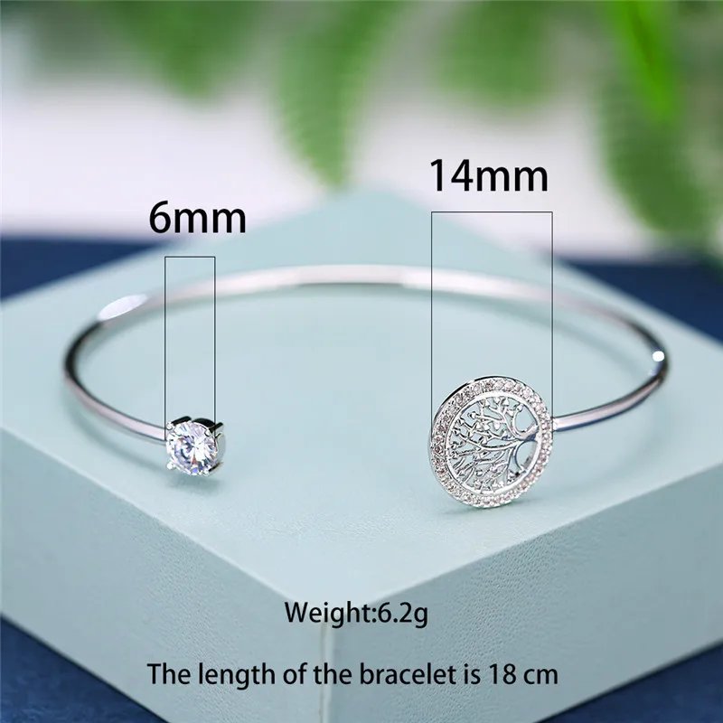 Dainty Female White Zircon Stone Bracelet Tree Of Life Adjustable Bracelets For Women Cute Rose Gold Wedding Bracelet