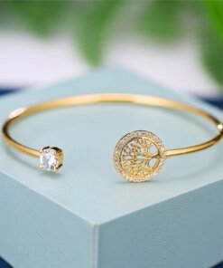 Alternative view of Dainty Female White Zircon Stone Bracelet Tree Of Life Adjustable Bracelets For Women Cute Rose Gold Wedding Bracelet