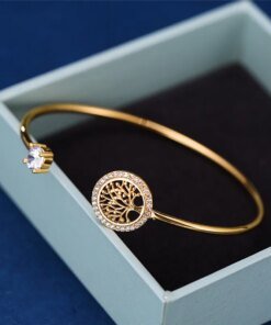 Dainty Female White Zircon Stone Bracelet Tree Of Life Adjustable Bracelets For Women Cute Rose Gold Wedding Bracelet