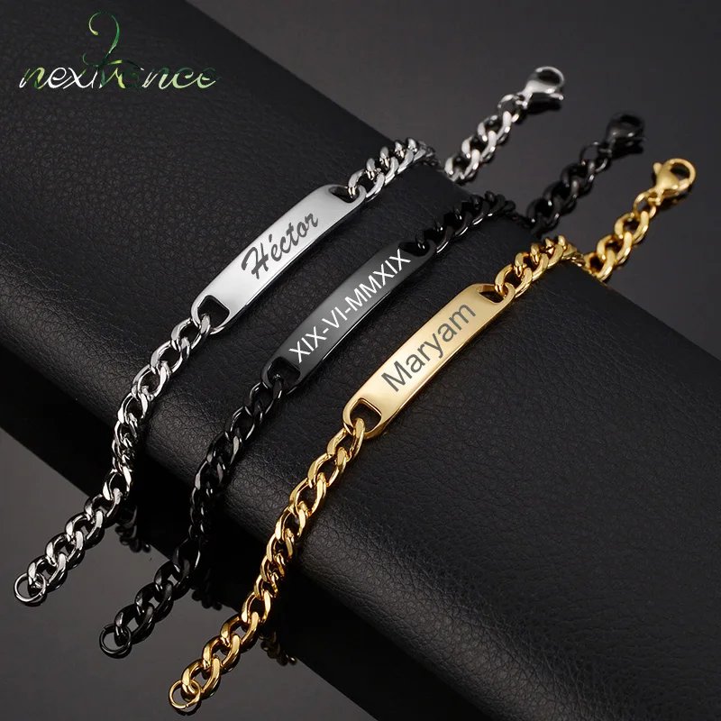 Nextvance New Custom Name Bracelets Stainless Steel Engrave Date Bracelet Personalized Bangles Women Men ID Memory Jewelry Gift