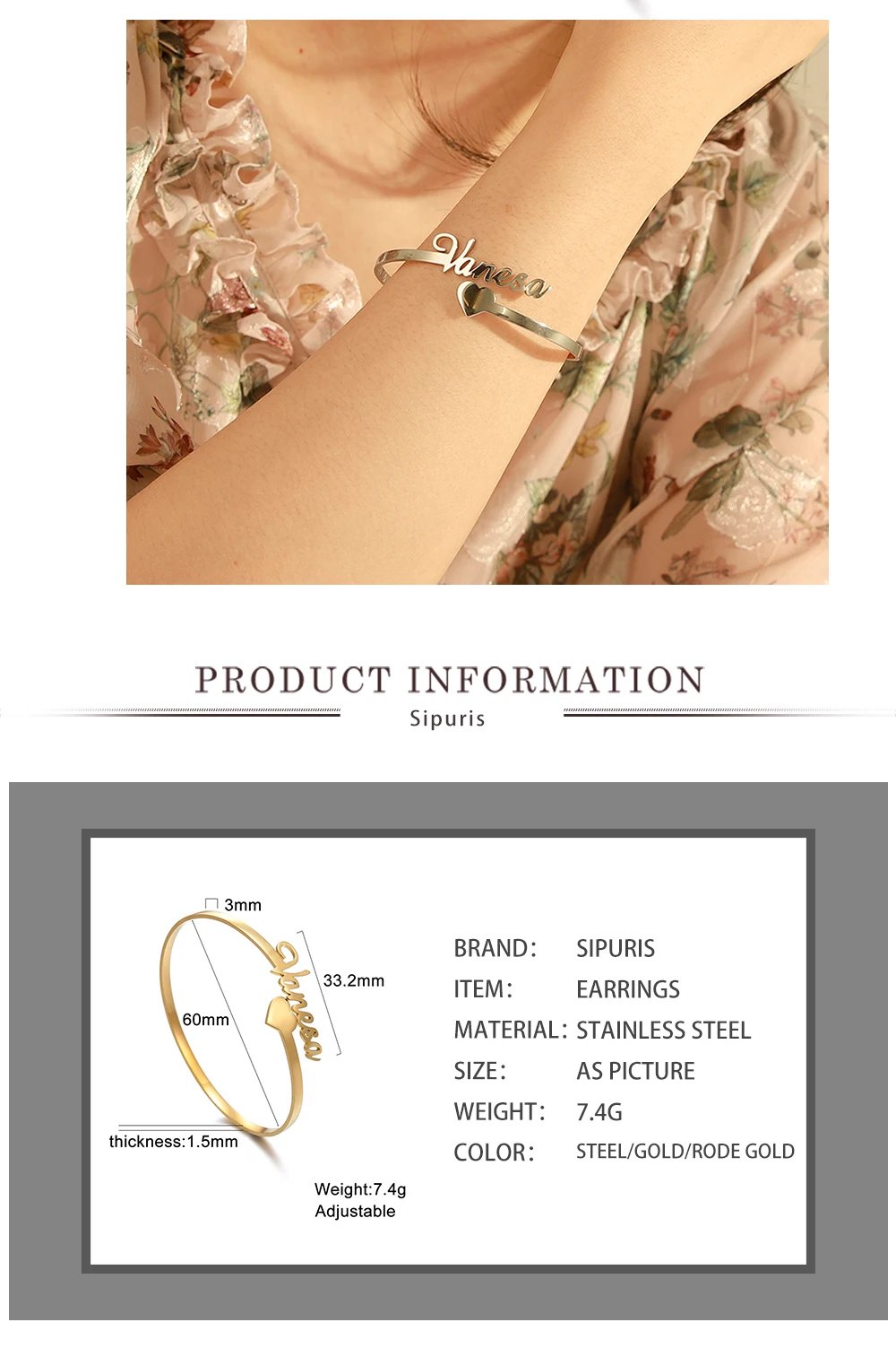 Sipuris Hot Fashion Custom Name Bracelet for Women Stainless Steel Personalized Bracelet Jewelry Bangle Femme Customized Gifts Sipuris Hot Fashion Custom Name Bracelet for Women Stainless Steel Personalized Bracelet Jewelry Bangle Femme Customized Gifts