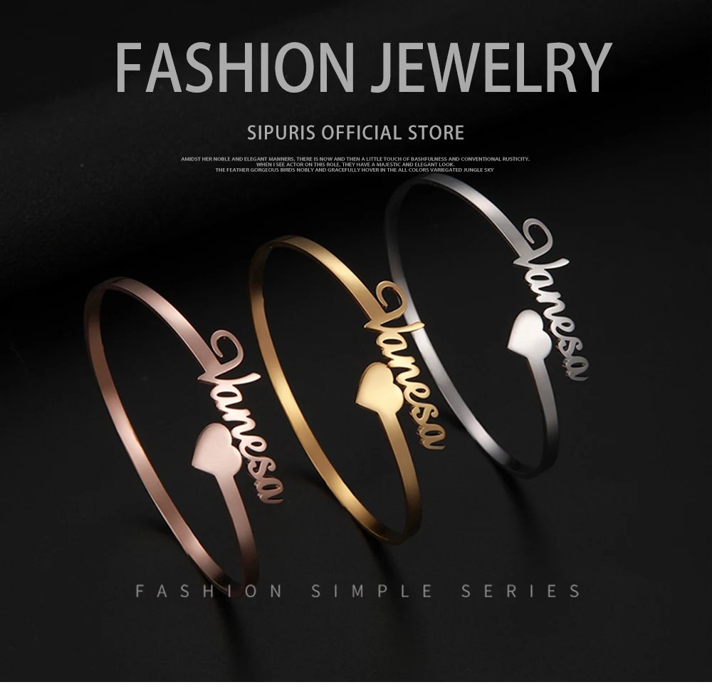 Sipuris Hot Fashion Custom Name Bracelet for Women Stainless Steel Personalized Bracelet Jewelry Bangle Femme Customized Gifts Sipuris Hot Fashion Custom Name Bracelet for Women Stainless Steel Personalized Bracelet Jewelry Bangle Femme Customized Gifts