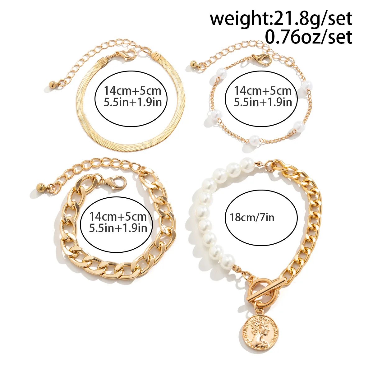 4pcs Set Imitation Pearl Chain Beaded Bracelet for Women New Temperament Gold Color Stainless Steel Bangle Jewelry Accessories 4pcs Set Imitation Pearl Chain Beaded Bracelet for Women New Temperament Gold Color Stainless Steel Bangle Jewelry Accessories