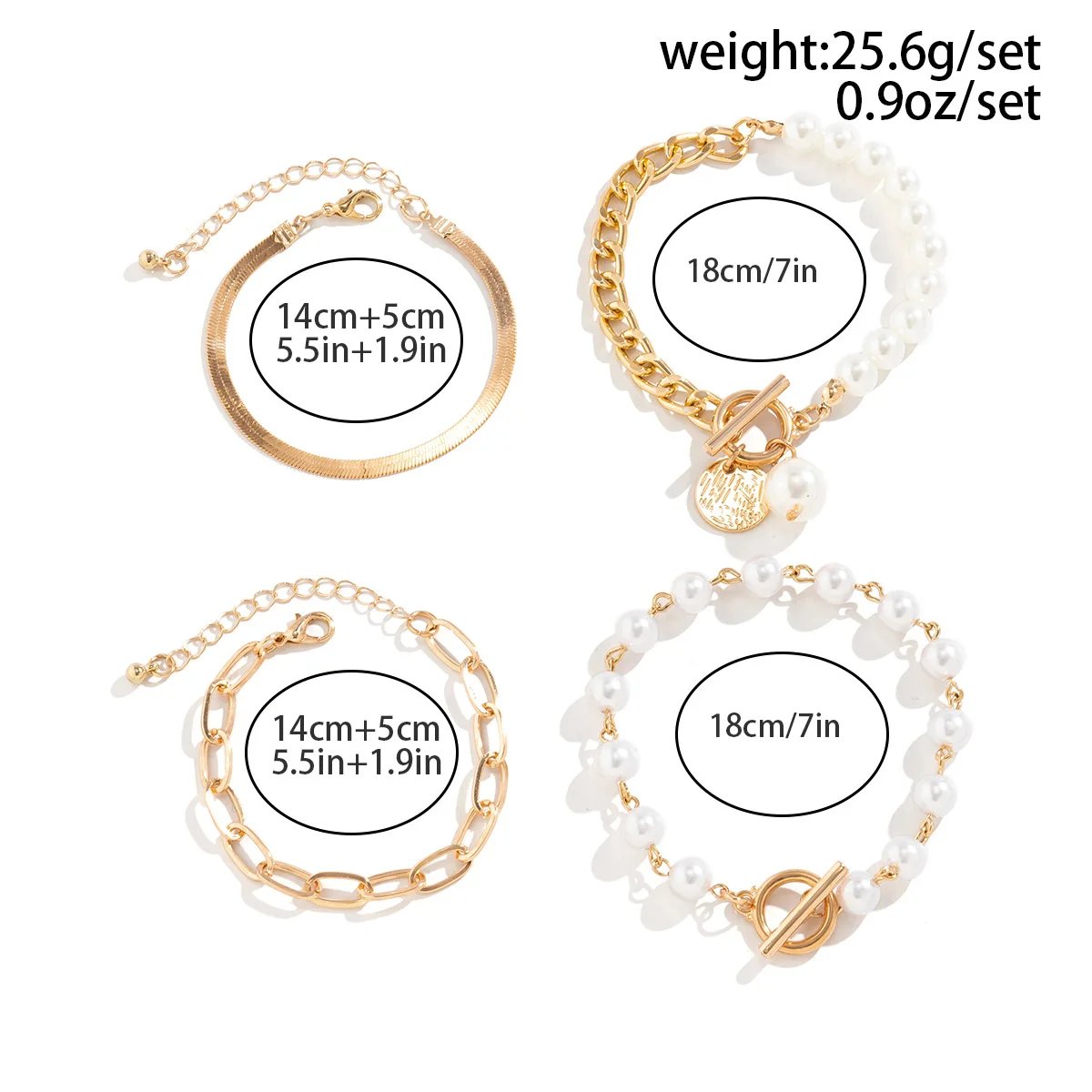 4pcs Set Imitation Pearl Chain Beaded Bracelet for Women New Temperament Gold Color Stainless Steel Bangle Jewelry Accessories 4pcs Set Imitation Pearl Chain Beaded Bracelet for Women New Temperament Gold Color Stainless Steel Bangle Jewelry Accessories