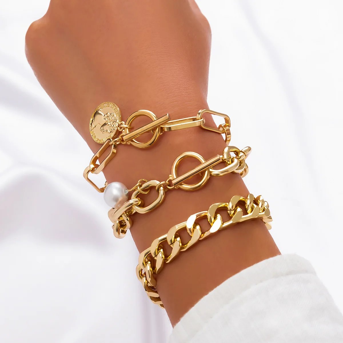 4pcs Set Imitation Pearl Chain Beaded Bracelet for Women New Temperament Gold Color Stainless Steel Bangle Jewelry Accessories 4pcs Set Imitation Pearl Chain Beaded Bracelet for Women New Temperament Gold Color Stainless Steel Bangle Jewelry Accessories