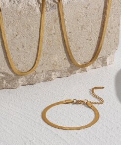 Alternative view of E.B.belle Steel 18k Gold Plated Flat Snake Chain Bracelets Bangles For Women Herringbone Chain Accessories Jewelry Gift