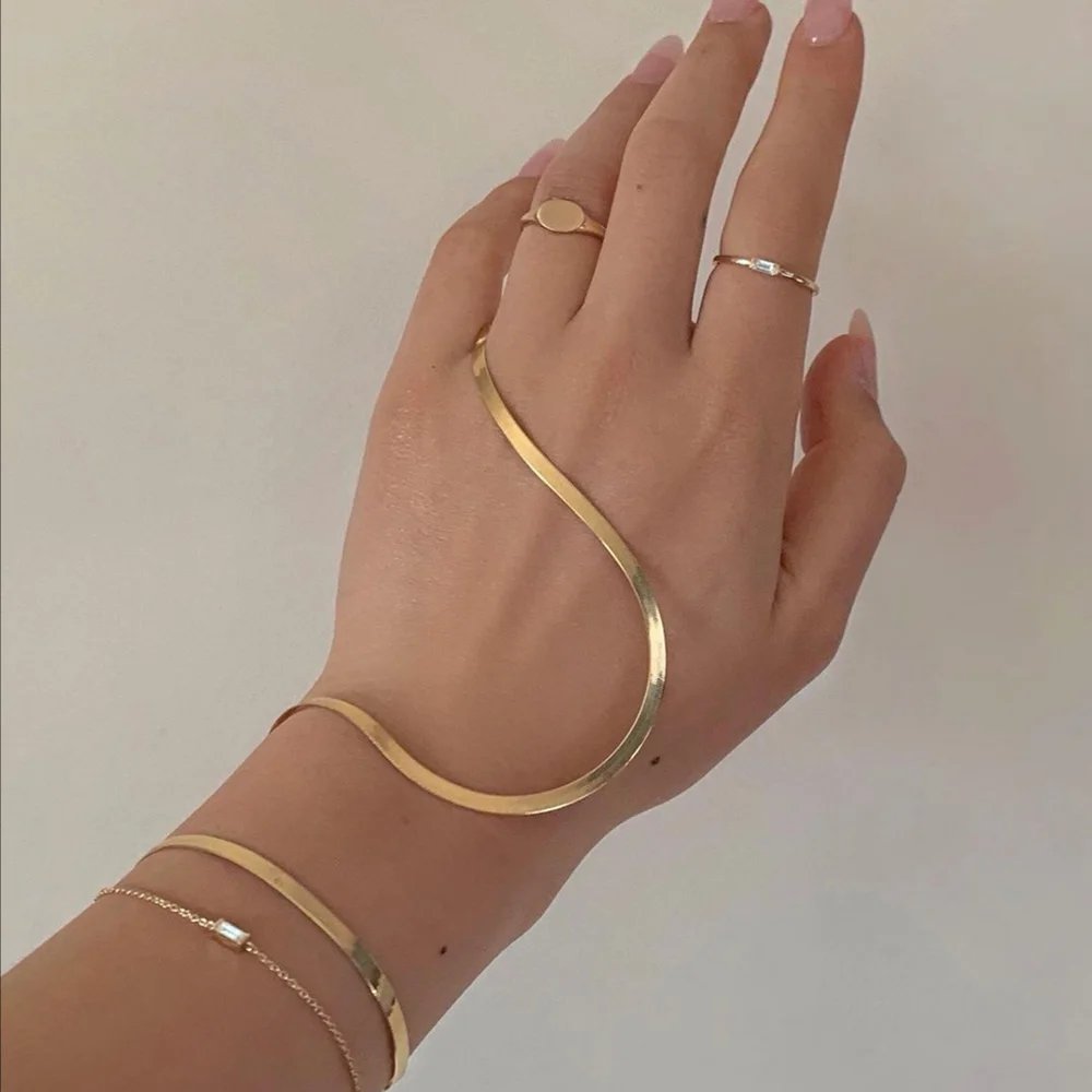 E.B.belle Steel 18k Gold Plated Flat Snake Chain Bracelets Bangles For Women Herringbone Chain Accessories Jewelry Gift