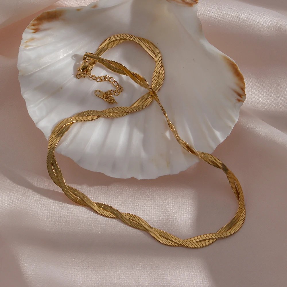 E.B.belle Steel 18k Gold Plated Flat Snake Chain Bracelets Bangles For Women Herringbone Chain Accessories Jewelry Gift