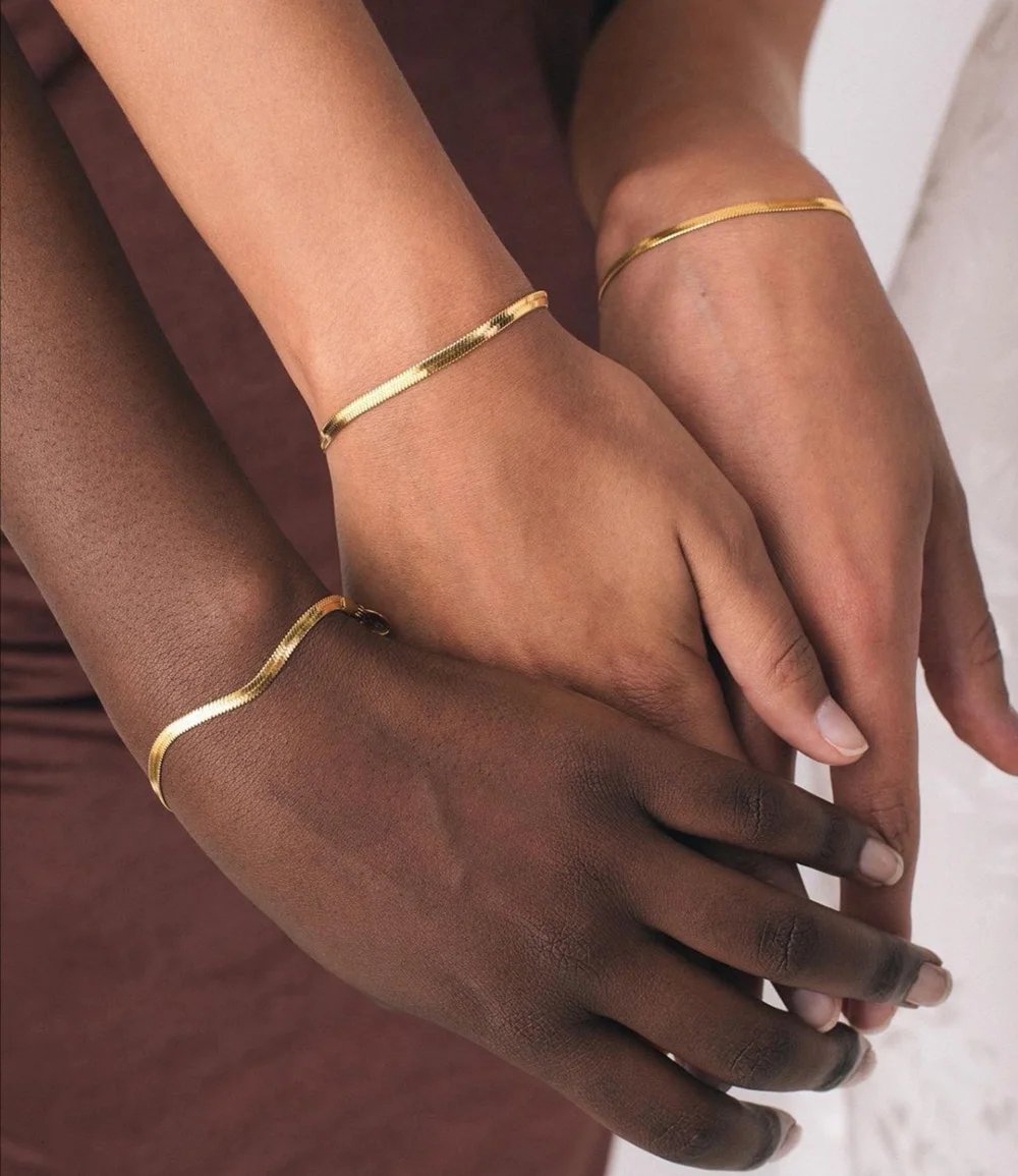 E.B.belle Steel 18k Gold Plated Flat Snake Chain Bracelets Bangles For Women Herringbone Chain Accessories Jewelry Gift