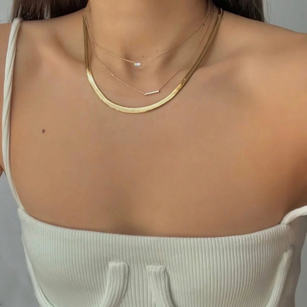 E.B.belle Steel 18k Gold Plated Flat Snake Chain Bracelets Bangles For Women Herringbone Chain Accessories Jewelry Gift