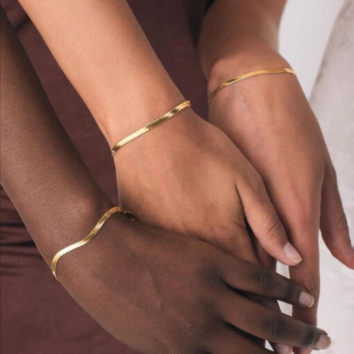 E.B.belle Steel 18k Gold Plated Flat Snake Chain Bracelets Bangles For Women Herringbone Chain Accessories Jewelry Gift