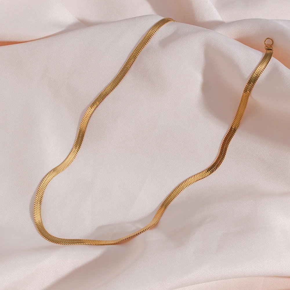 E.B.belle Steel 18k Gold Plated Flat Snake Chain Bracelets Bangles For Women Herringbone Chain Accessories Jewelry Gift