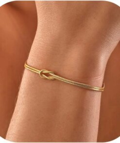Love Knot Bracelets for Women 14K Gold Plated Dainty Snake Chain Infinity Bracelet Adjustable Stainless Steel Jewelry Gifts