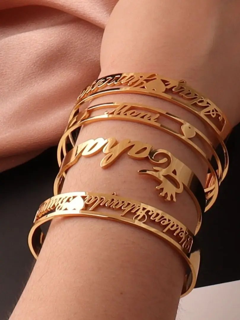 Personalized Custom Name Bracelet Crown Heart Fashion Bangle Stainless Steel Gold Color Bracelet for Women Jewelry Birthday Gift