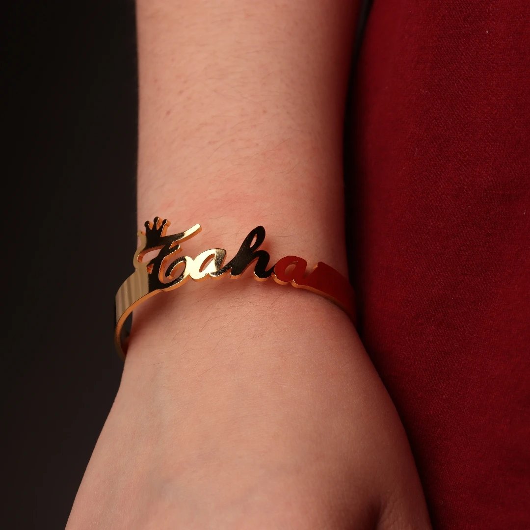 Personalized Custom Name Bracelet Crown Heart Fashion Bangle Stainless Steel Gold Color Bracelet for Women Jewelry Birthday Gift