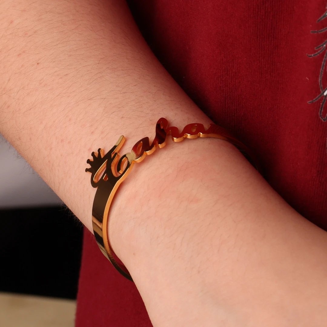 Personalized Custom Name Bracelet Crown Heart Fashion Bangle Stainless Steel Gold Color Bracelet for Women Jewelry Birthday Gift