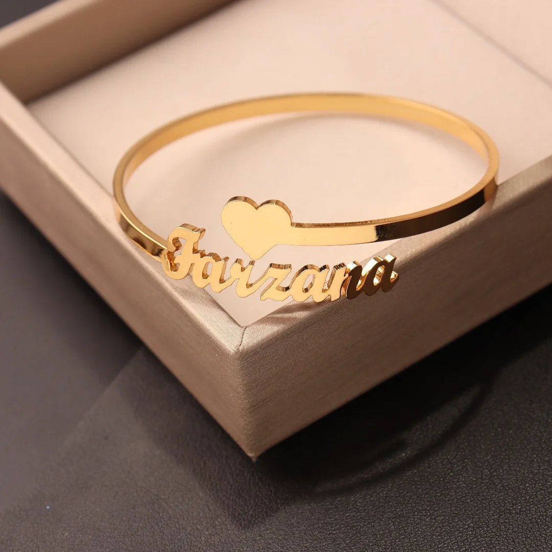 Personalized Custom Name Bracelet Crown Heart Fashion Bangle Stainless Steel Gold Color Bracelet for Women Jewelry Birthday Gift