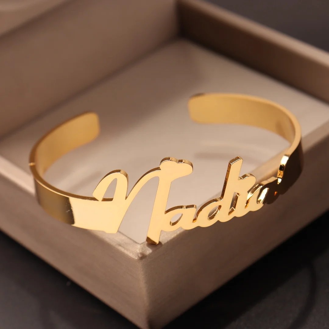 Personalized Custom Name Bracelet Crown Heart Fashion Bangle Stainless Steel Gold Color Bracelet for Women Jewelry Birthday Gift