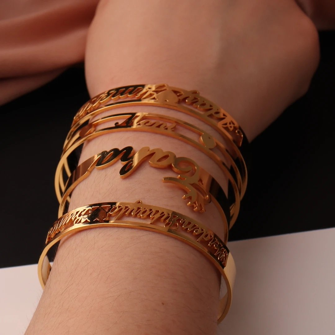 Personalized Custom Name Bracelet Crown Heart Fashion Bangle Stainless Steel Gold Color Bracelet for Women Jewelry Birthday Gift