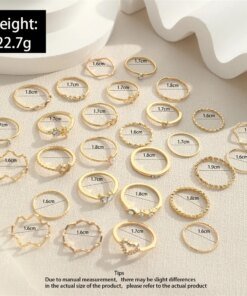Alternative view of Fashion Simple Wave Joint Rings Set For Women Crystal Heart Shape Gold Silver Color Ring Female Party Jewelry