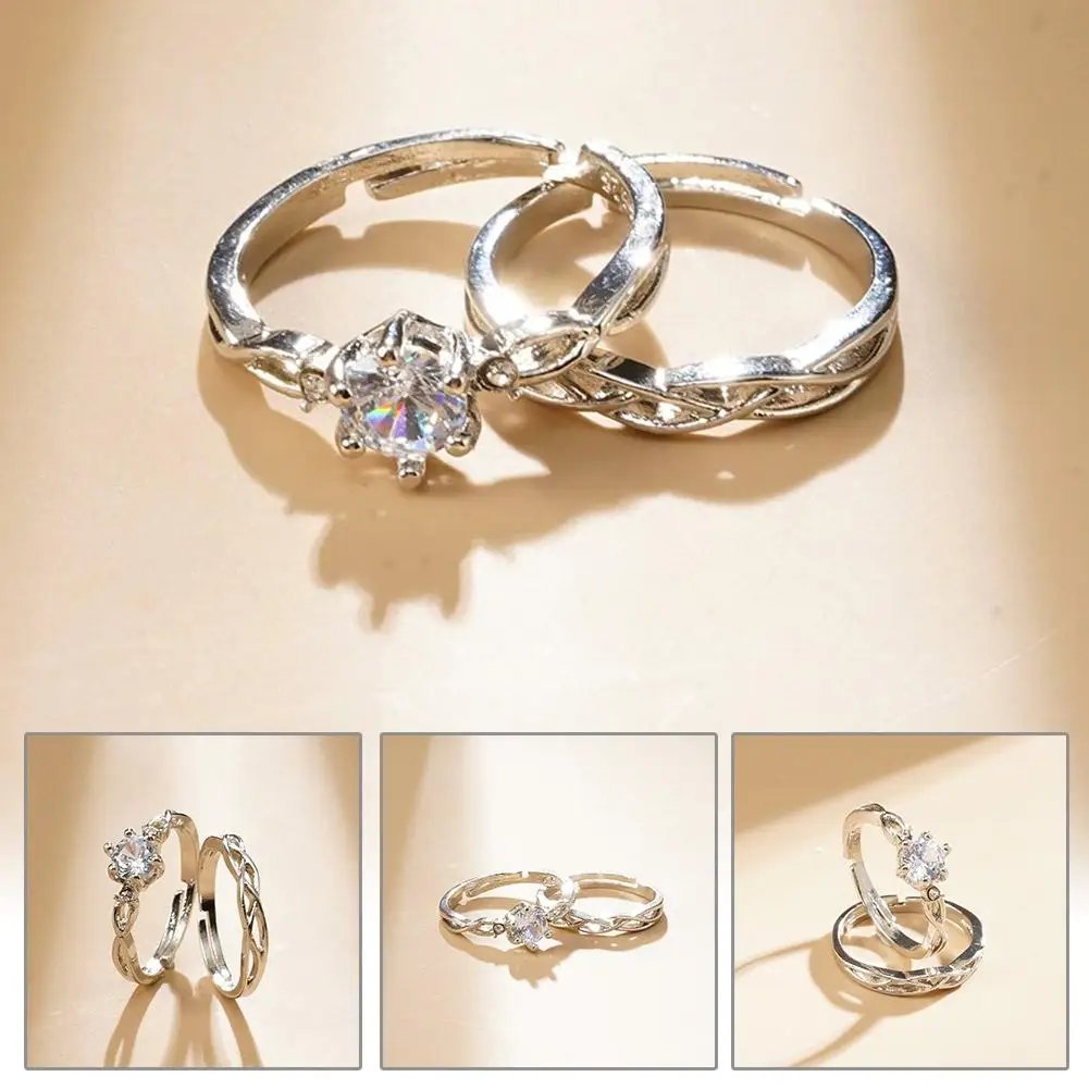 Couple Rings Adjustable Wedding Jewelry For Women Men Romantic Promise Wedding Anniversary Jewelry Gift Couple Rings Adjustable Wedding Jewelry For Women Men Romantic Promise Wedding Anniversary Jewelry Gift