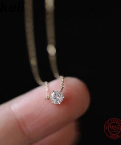 Alternative view of Jkeli 925 Sterling Silver 18k Gold Plated Necklace Single Sparkling Zircon Clavicle Chain for Women Wedding Jewelry collares