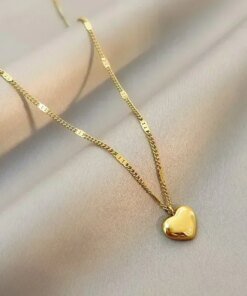 Alternative view of New Cross-border Couple Cavicle Chain Geometric Heart-shaped Light Luxury Temperament Simple Sweet Love Pendant Necklace Jewelry