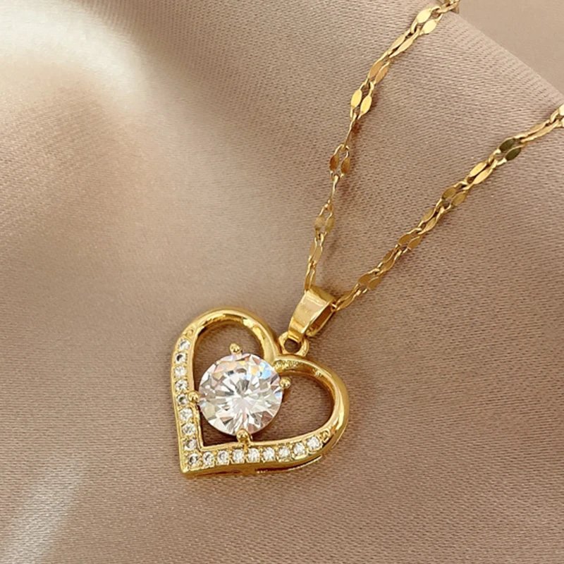 Artificial Gems Heart Pendant Necklace for women 2022 Golden Stainless Steel Lips Neck Chain Female Necklaces Jewelry for Girl Artificial Gems Heart Pendant Necklace for women 2022 Golden Stainless Steel Lips Neck Chain Female Necklaces Jewelry for Girl