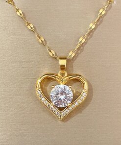 Artificial Gems Heart Pendant Necklace for women 2022 Golden Stainless Steel Lips Neck Chain Female Necklaces Jewelry for Girl