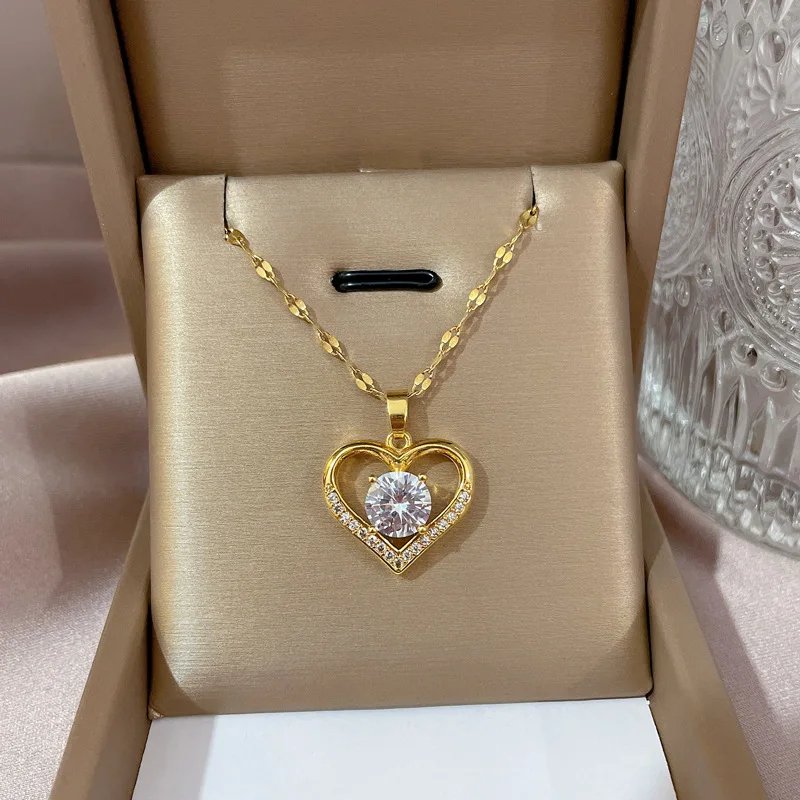 Artificial Gems Heart Pendant Necklace for women 2022 Golden Stainless Steel Lips Neck Chain Female Necklaces Jewelry for Girl Artificial Gems Heart Pendant Necklace for women 2022 Golden Stainless Steel Lips Neck Chain Female Necklaces Jewelry for Girl