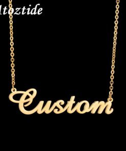 Atoztide Customized Fashion Stainless Steel Name Necklace Personalized Letter Gold Color Choker Necklace Pendant Nameplate Gift