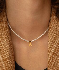 Stainless steel letters initial pendant necklace diy name Simulated pearls Bead Necklaces for Women Pearl Woman's Choker jewelry
