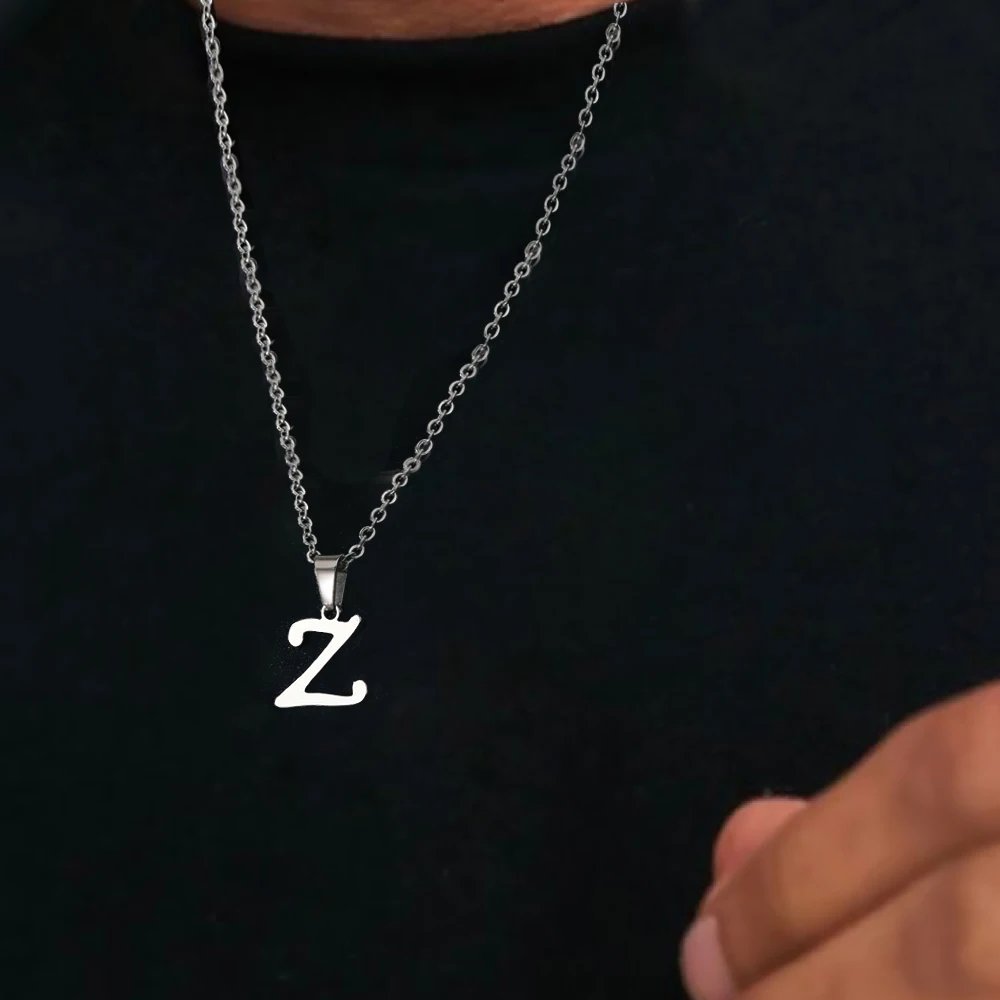FNIO Simple Silver Color 26 Letter Pendant Necklace Fashion Unisex A-Z Initials Stainless Steel Choker Clavicle Chain Jewelry FNIO Simple Silver Color 26 Letter Pendant Necklace Fashion Unisex A-Z Initials Stainless Steel Choker Clavicle Chain Jewelry