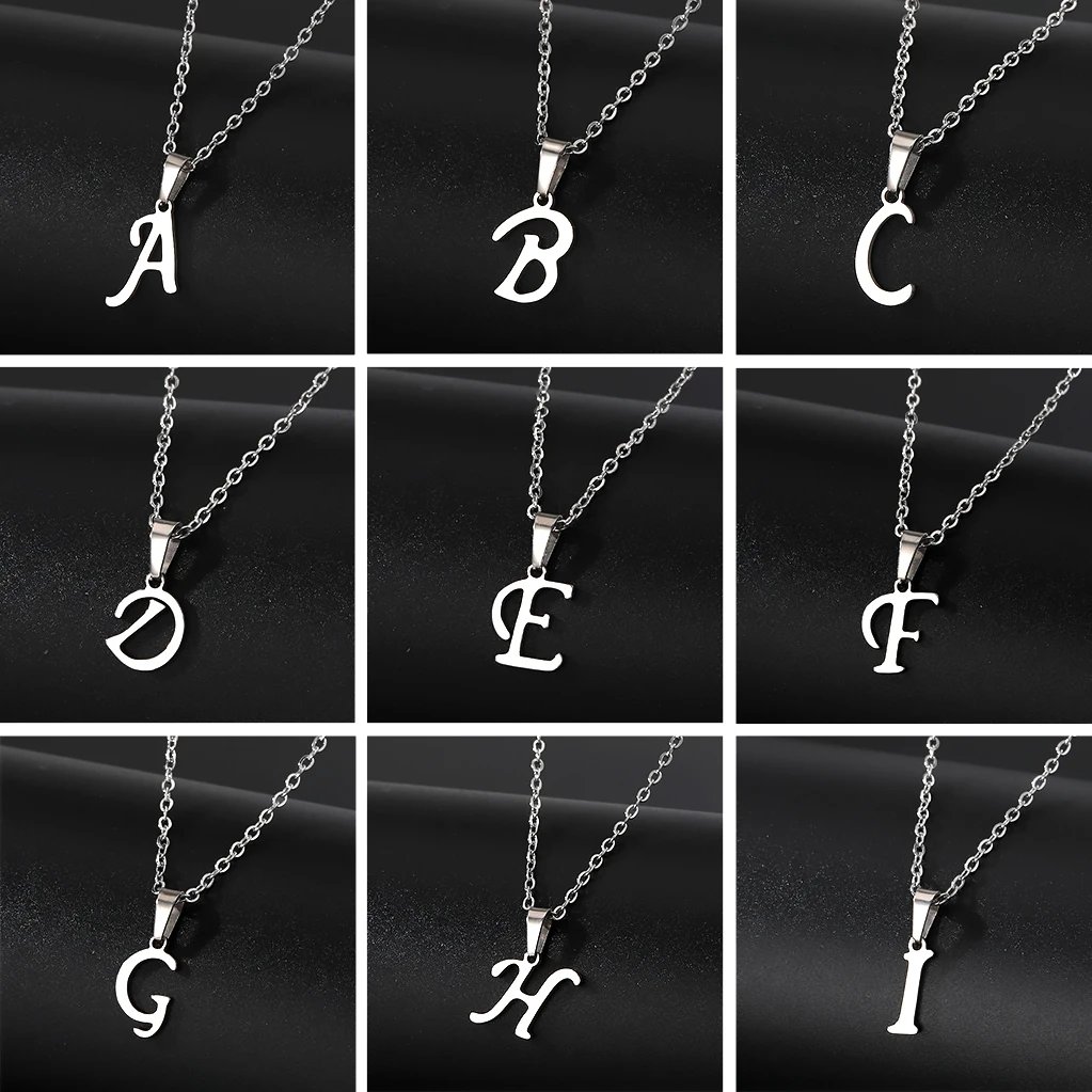 FNIO Simple Silver Color 26 Letter Pendant Necklace Fashion Unisex A-Z Initials Stainless Steel Choker Clavicle Chain Jewelry FNIO Simple Silver Color 26 Letter Pendant Necklace Fashion Unisex A-Z Initials Stainless Steel Choker Clavicle Chain Jewelry