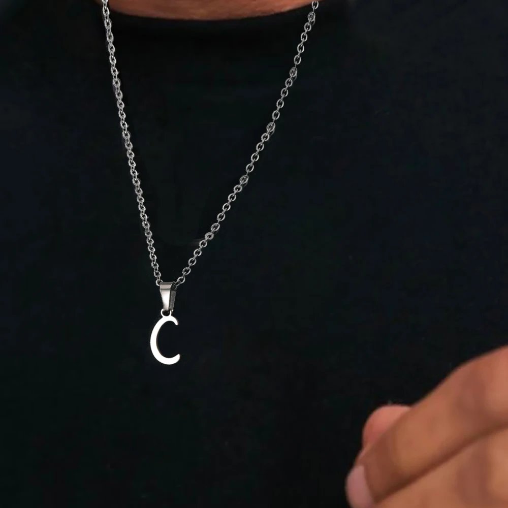FNIO Simple Silver Color 26 Letter Pendant Necklace Fashion Unisex A-Z Initials Stainless Steel Choker Clavicle Chain Jewelry FNIO Simple Silver Color 26 Letter Pendant Necklace Fashion Unisex A-Z Initials Stainless Steel Choker Clavicle Chain Jewelry