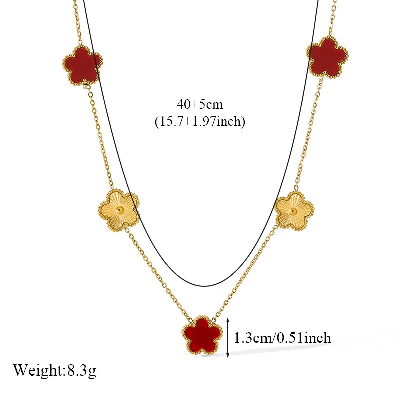 EILIECK 316L Stainless Steel Black Five Leaf Flower Pendant Necklace For Women Fashion Two-Sided Clover Neck Chain Jewelry Gift
