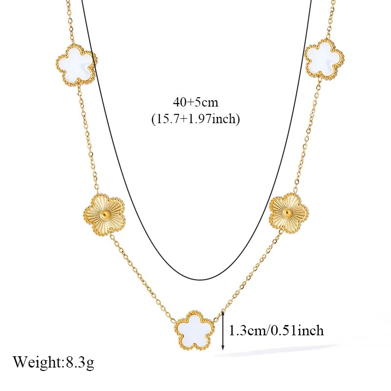 EILIECK 316L Stainless Steel Black Five Leaf Flower Pendant Necklace For Women Fashion Two-Sided Clover Neck Chain Jewelry Gift