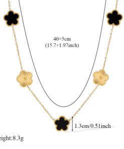 Alternative view of EILIECK 316L Stainless Steel Black Five Leaf Flower Pendant Necklace For Women Fashion Two-Sided Clover Neck Chain Jewelry Gift